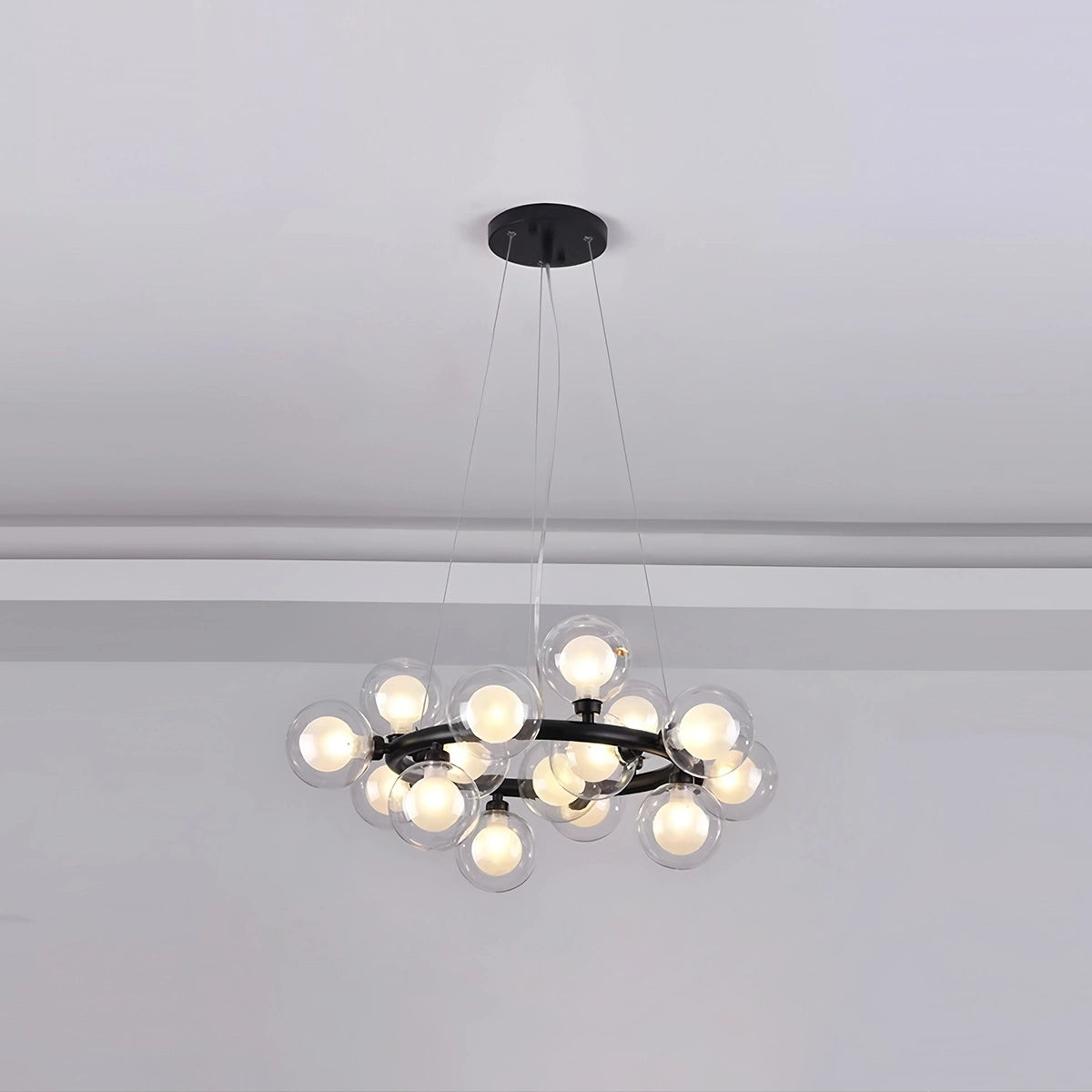 Antizer Nur Bubble Glass Chandelier for Living Room Black 15 Bulbs