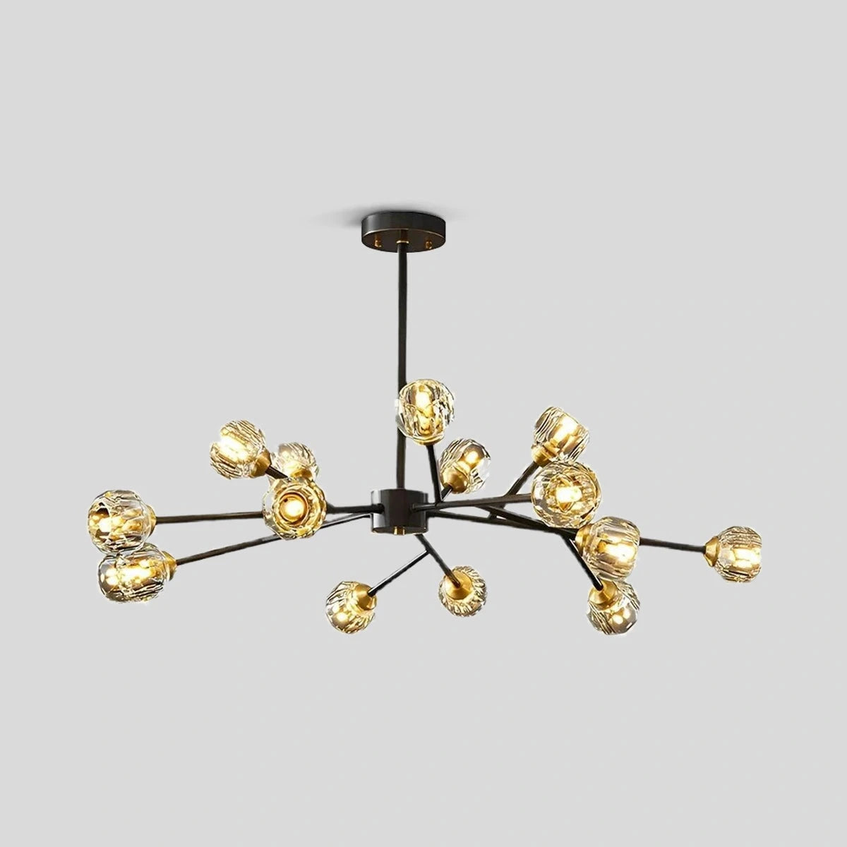 Antizer Crystal Ball Round Cluster Chandelier Black Brushed Gold & Clear 15heads ∅ 38.5" x H 17.7" / Dia 98cm x H 45cm 1