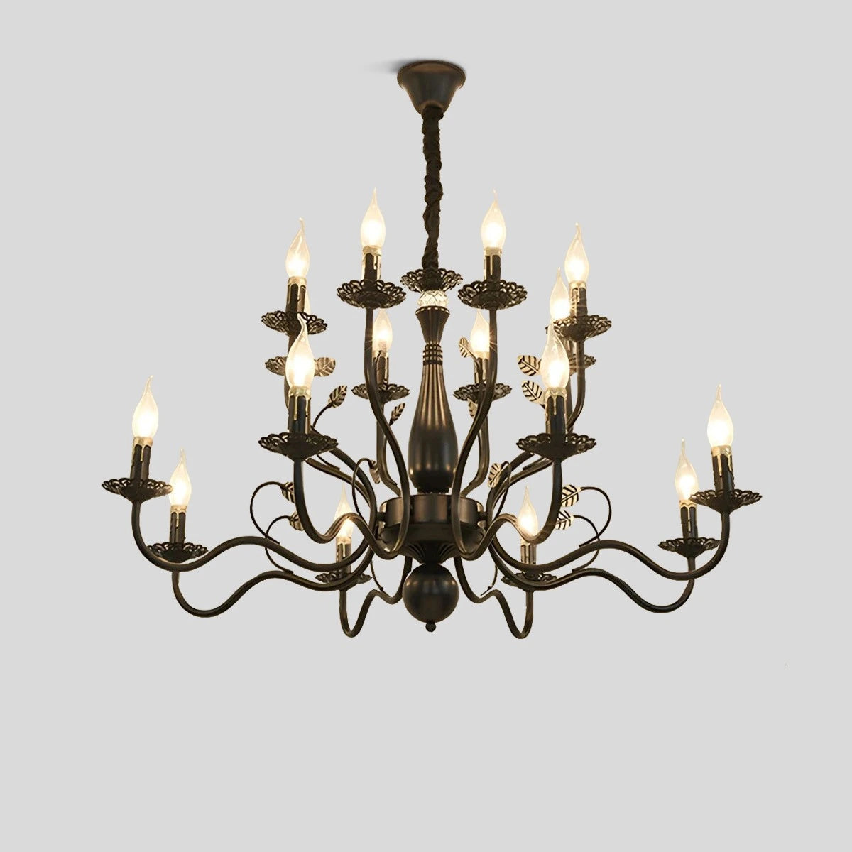 Antizer Double Layered Candle Chandelier for Dining Room Black 16 Heads Warm Light