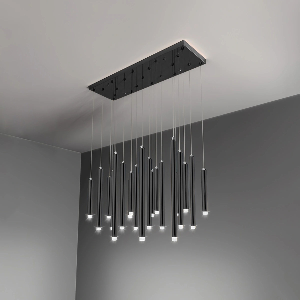 Antizer Modern Luxury Large Long Cylindrical Chandelier Black 21 Lights