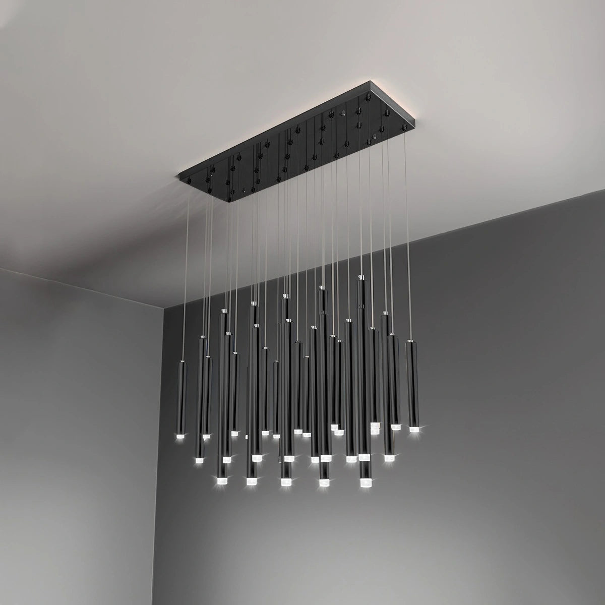 Antizer Modern Luxury Large Long Cylindrical Chandelier Black 33 Lights