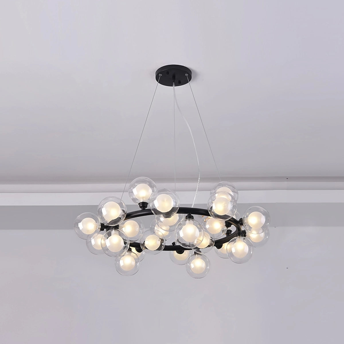 Antizer Nur Bubble Glass Chandelier for Living Room Black 35 Bulbs