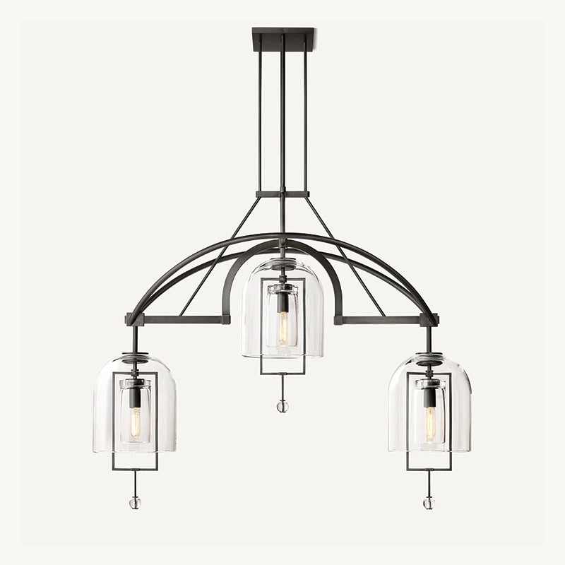 Antizer Bell Glass Chandelier for Living Room Black 3 Heads-61" Warm Light