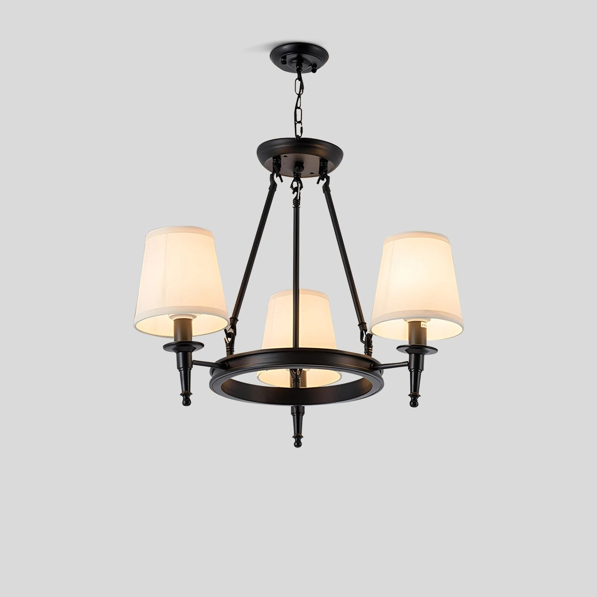 Antizer Vintage Ring Metal Fabric Chandelier Black 3 Heads