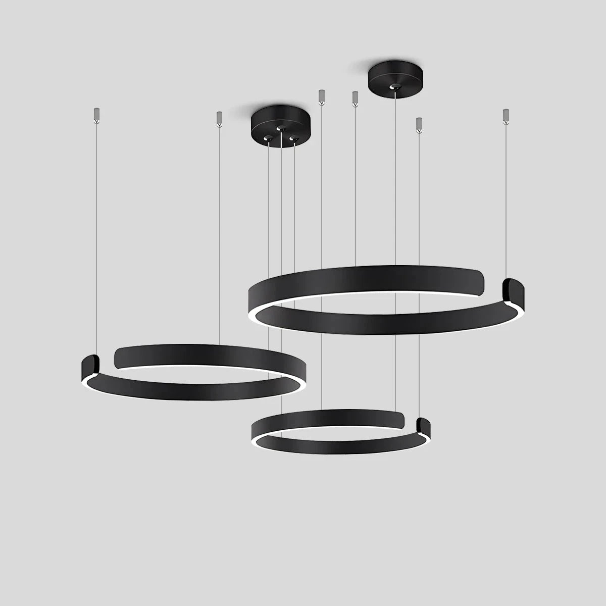 Antizer Modern Ring LED Chandelier for Living Room Black 15.7"+23.6"+31.5"(40cm+60cm+80cm)