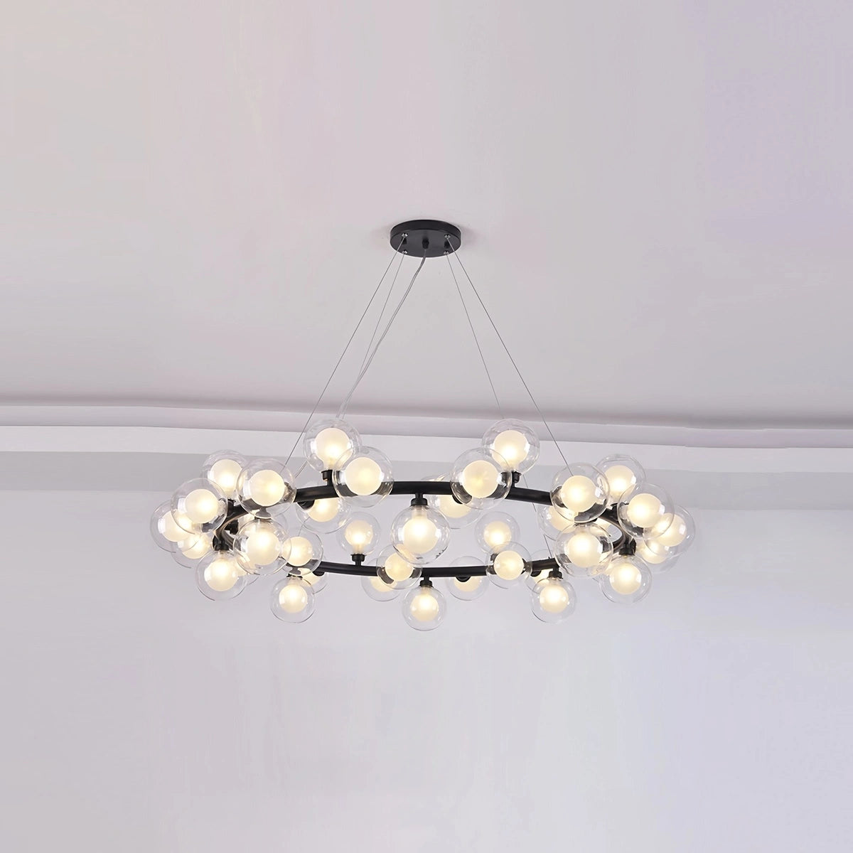 Antizer Nur Bubble Glass Chandelier for Living Room Black 45 Bulbs
