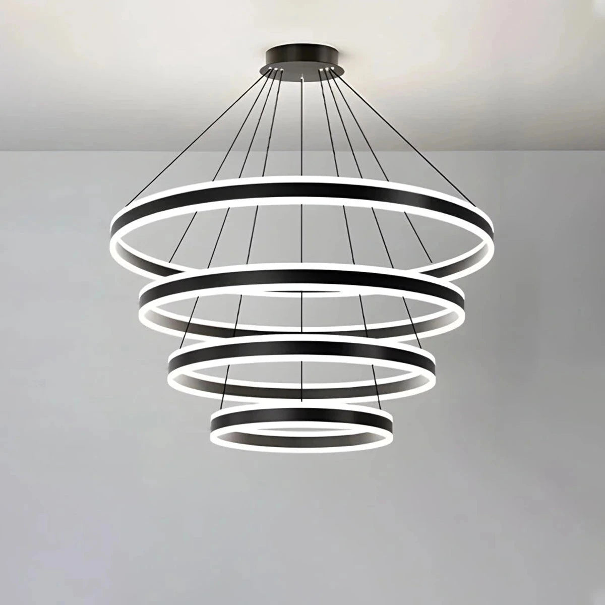 Antizer Circle Layered Living Room Chandelier Black 40cm-60cm-80cm-100cm / 15.75"-23.62"-31.5"-39.37"