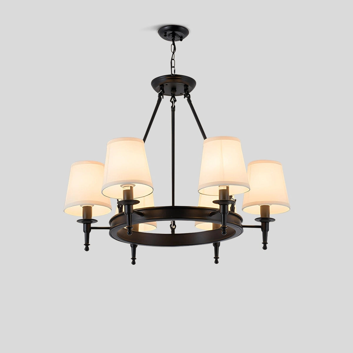 Antizer Vintage Ring Metal Fabric Chandelier Black 6 Heads