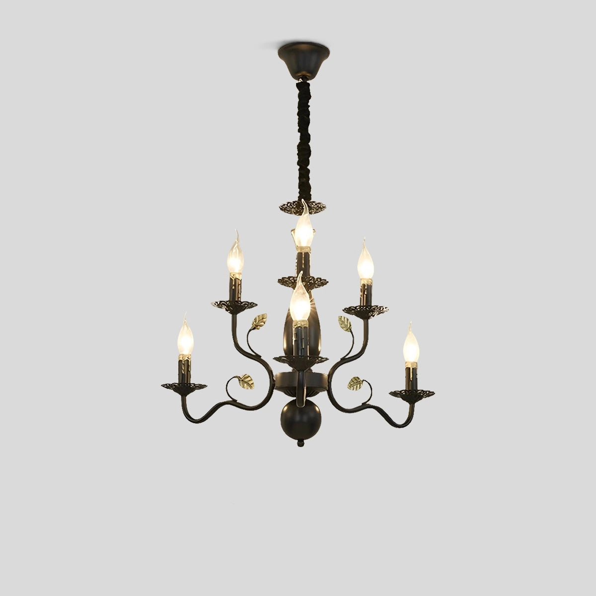 Antizer Double Layered Candle Chandelier for Dining Room Black 6 Heads Warm Light