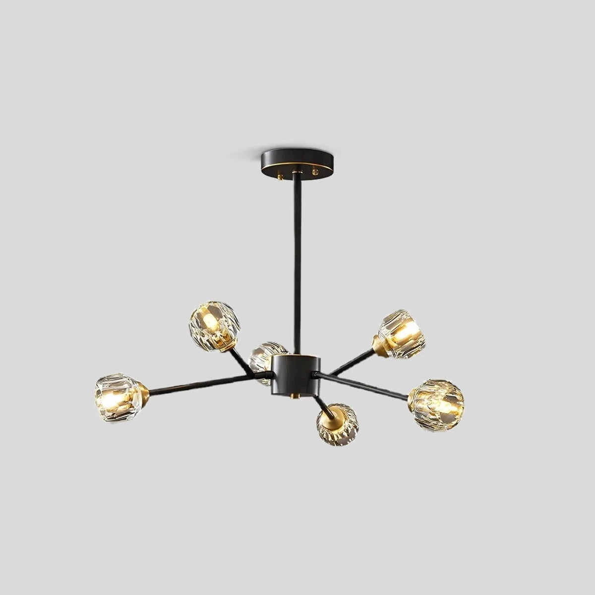 Antizer Crystal Ball Round Cluster Chandelier Black Brushed Gold & Clear 6heads ∅ 25″ x H 17.7″ / Dia 64cm x H 45cm 11cm