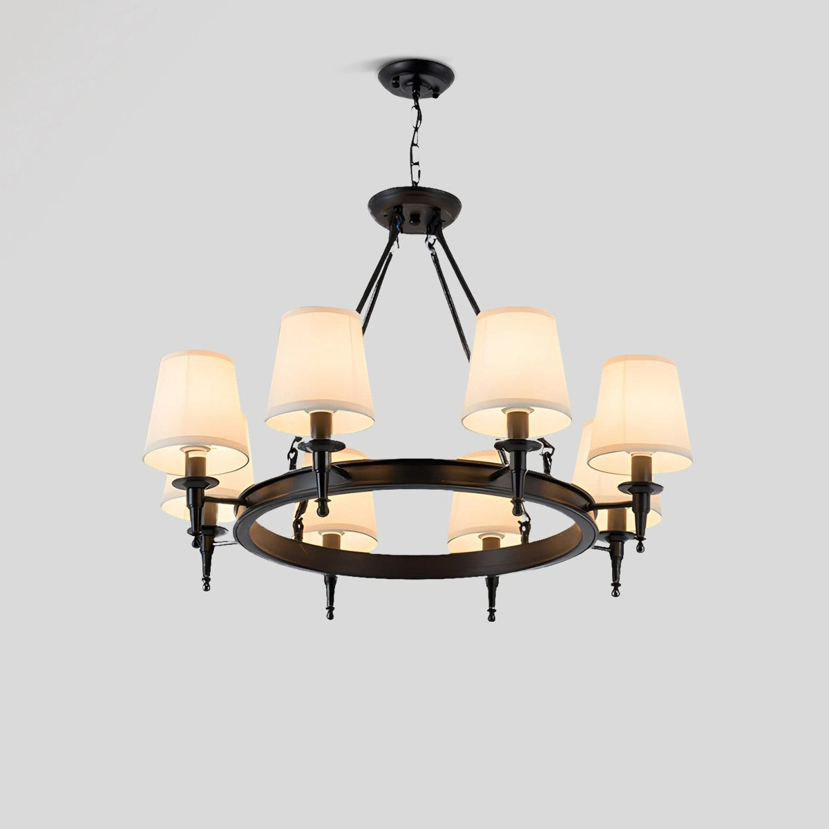 Antizer Vintage Ring Metal Fabric Chandelier Black 8 Heads