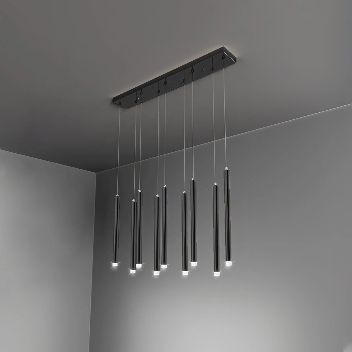 Antizer Modern Luxury Large Long Cylindrical Chandelier Black 9 Lights
