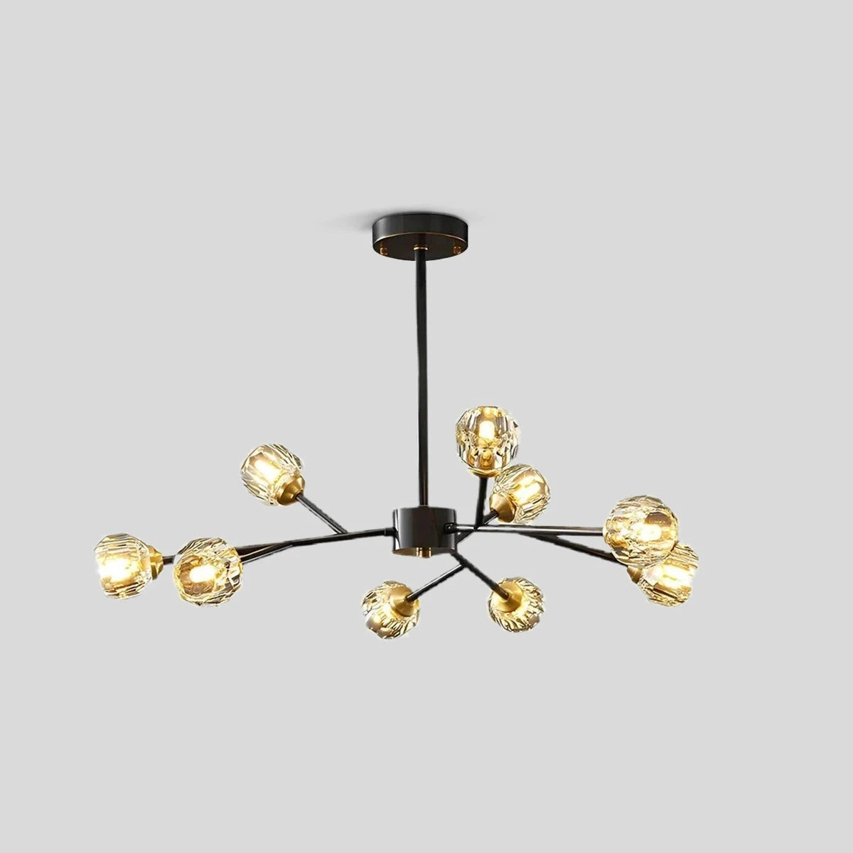 Antizer Crystal Ball Round Cluster Chandelier Black Brushed Gold & Clear 9heads ∅ 30.7" x H 17.7" / Dia 78cm x H 45cm 11