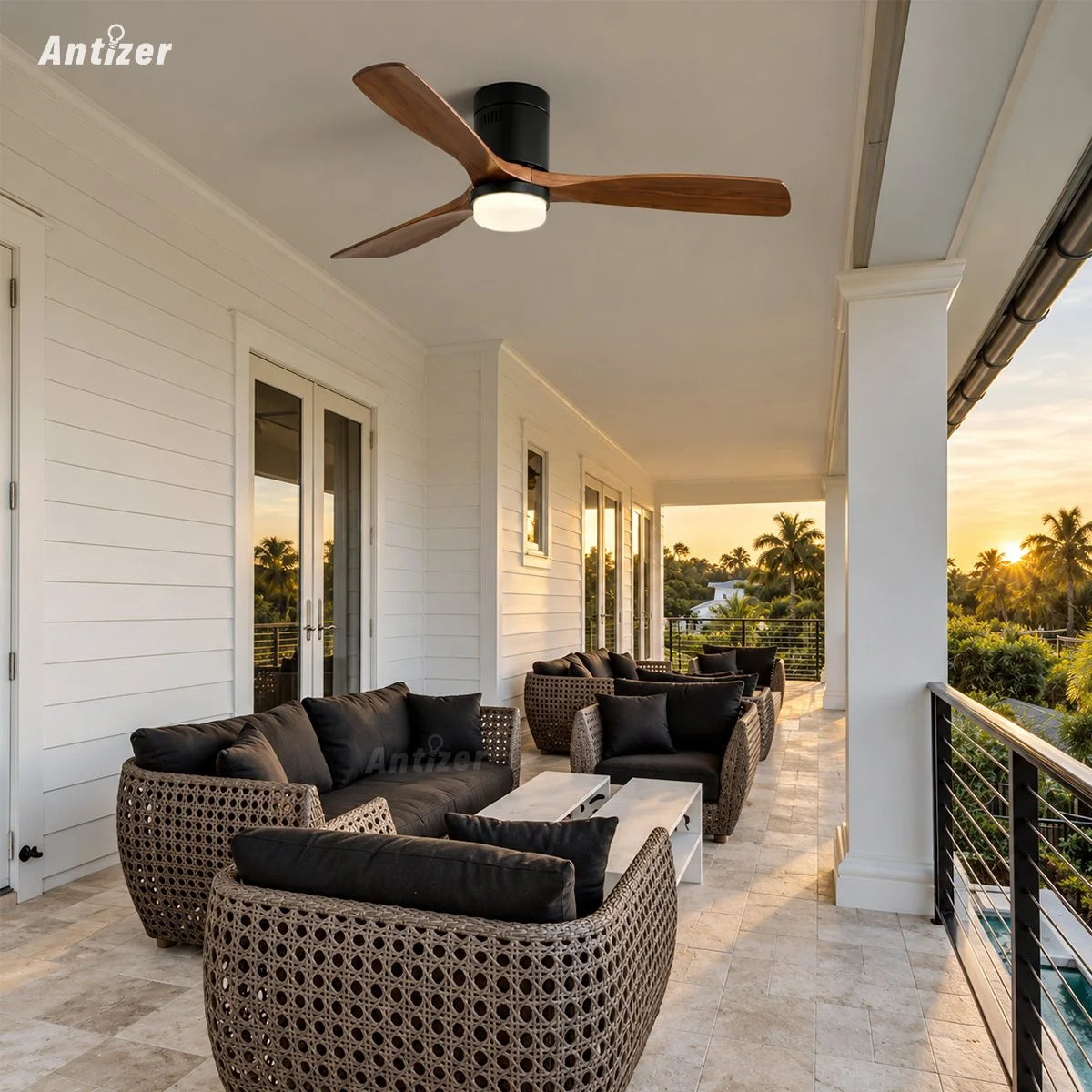 Antizer Mid-century Modern Hugger Ceiling Fan Lamp