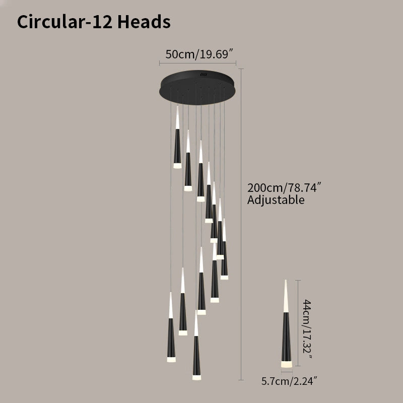 Antizer Meteor Shower Chandelier for Staircase Black Circular-12 Heads