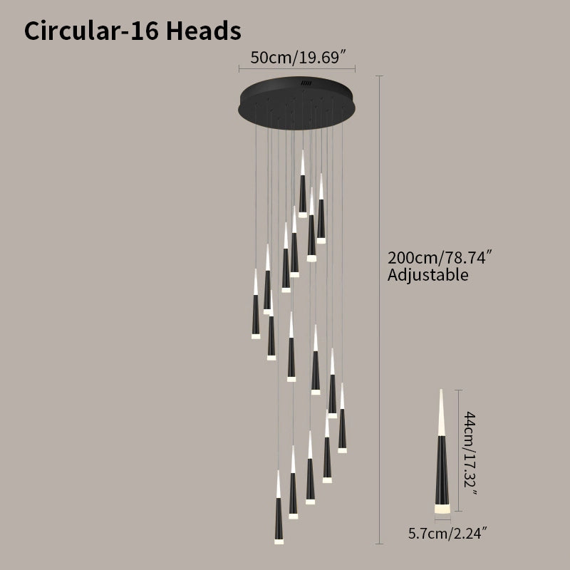 Antizer Meteor Shower Chandelier for Staircase Black Circular-16 Heads