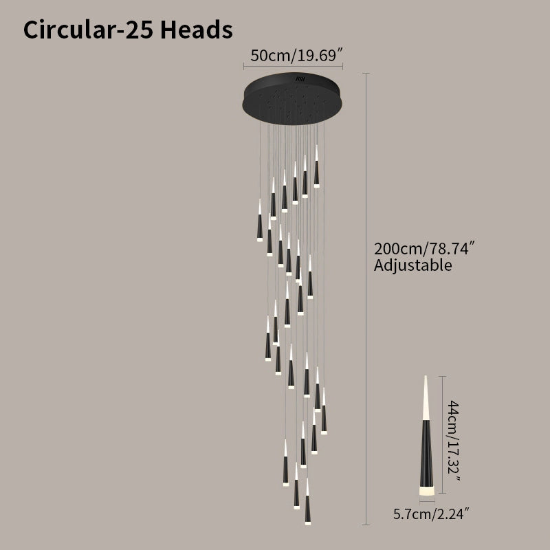 Antizer Meteor Shower Chandelier for Staircase Black Circular-25 Heads