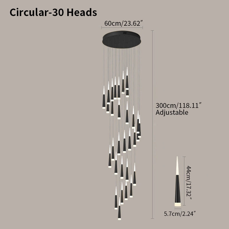 Antizer Meteor Shower Chandelier for Staircase Black Circular-30 Heads