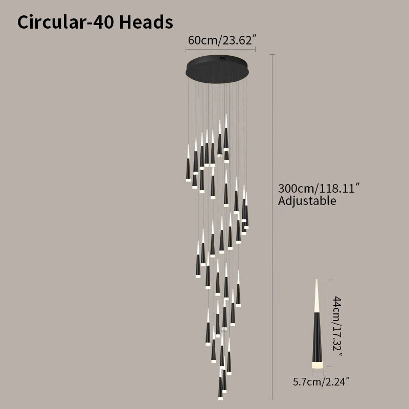 Antizer Meteor Shower Chandelier for Staircase Black Circular-40 Heads