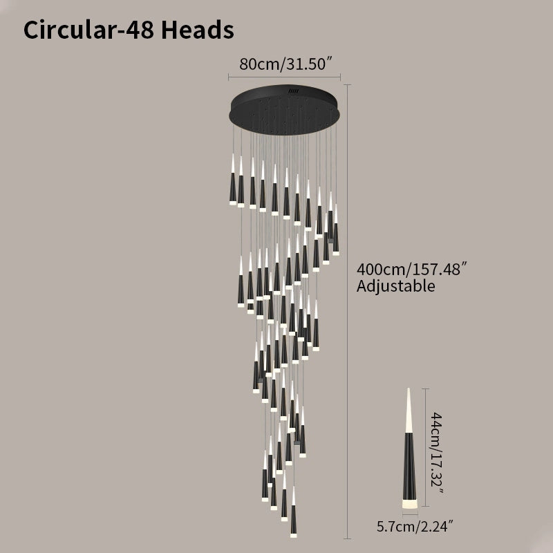 Antizer Meteor Shower Chandelier for Staircase Black Circular-48 Heads