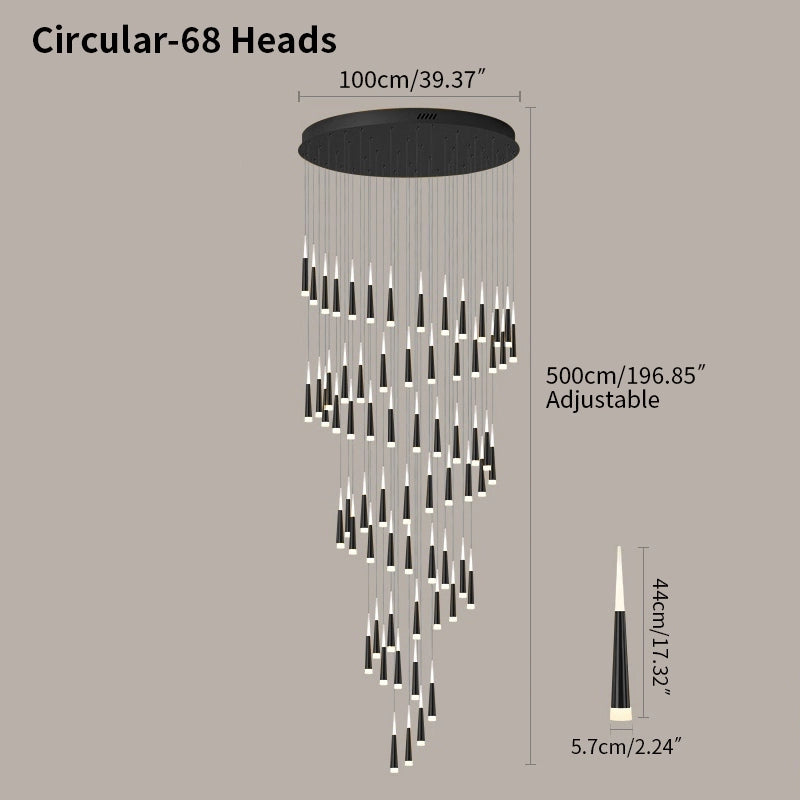 Antizer Meteor Shower Chandelier for Staircase Black Circular-68 Heads