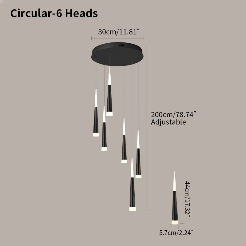 Antizer Meteor Shower Chandelier for Staircase Black Circular-6 Heads