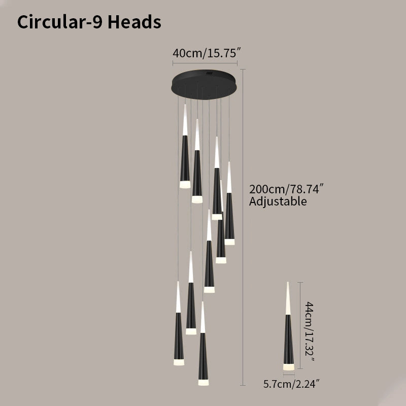 Antizer Meteor Shower Chandelier for Staircase Black Circular-9 Heads