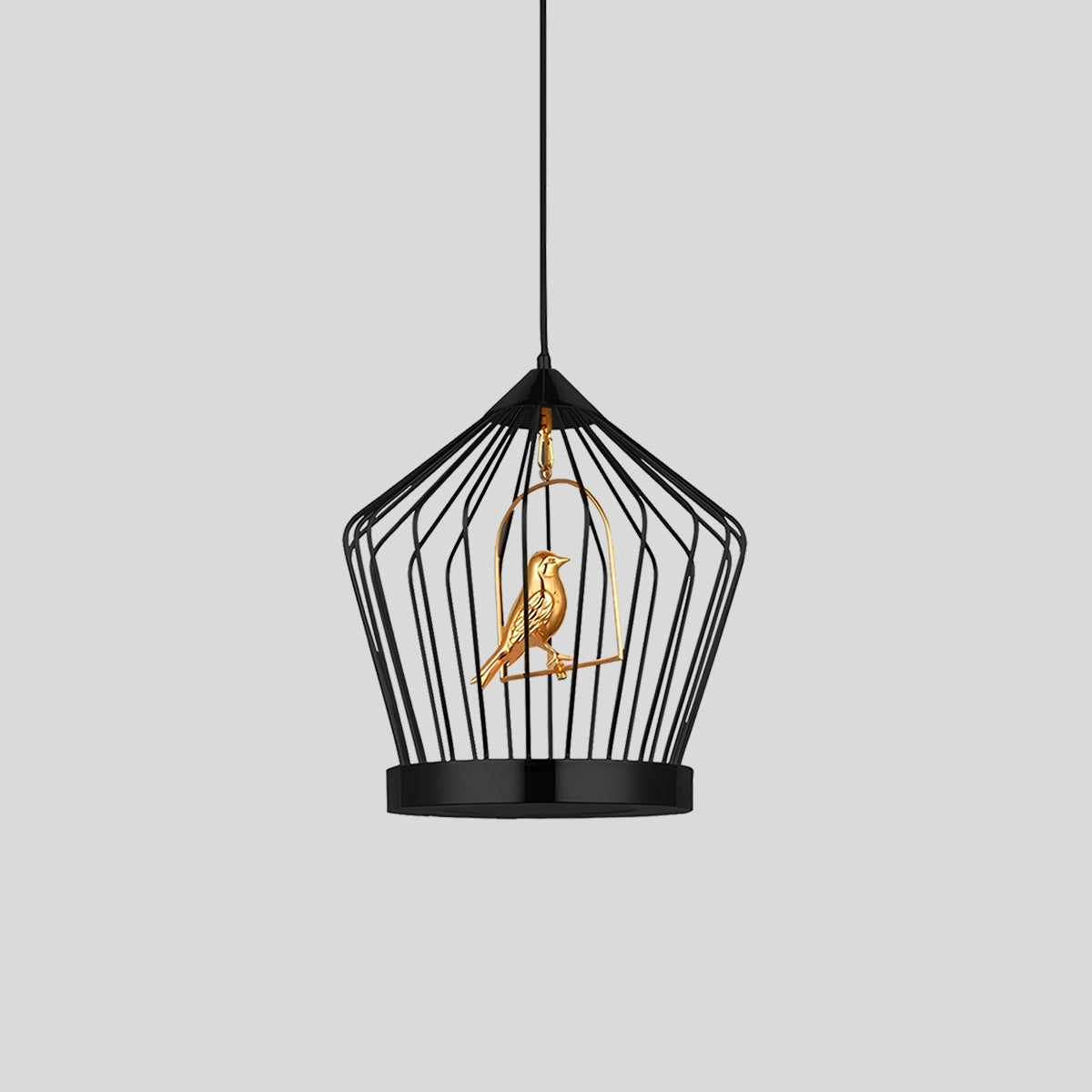 Antizer Creative Birdcage Pendant Light for Living Room Black Cone Warm Light