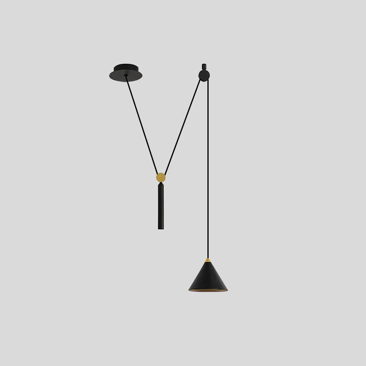 Antizer Cone Counterweight Pulley Swag Pendant Lamp Black D15cm/5.9"