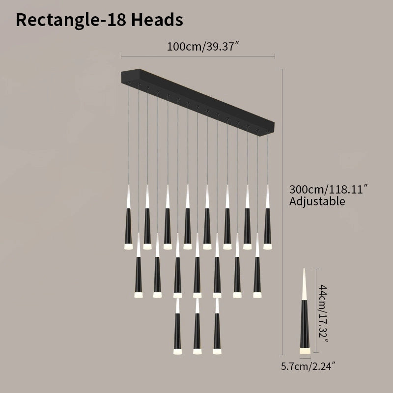 Antizer Meteor Shower Chandelier for Staircase Black Rectangle-18 Heads