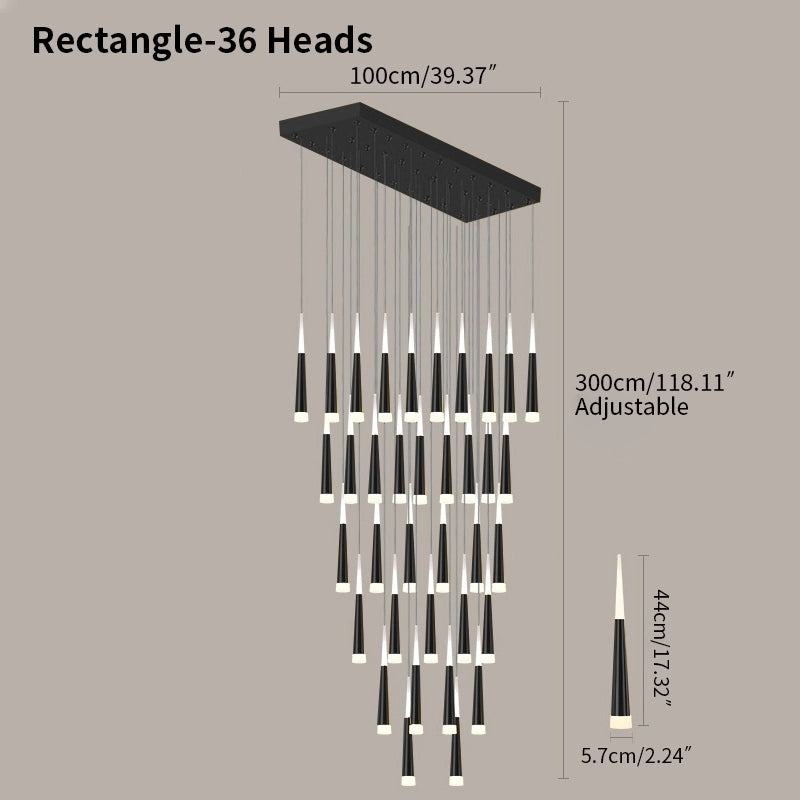 Antizer Meteor Shower Chandelier for Staircase Black Rectangle-36 Heads