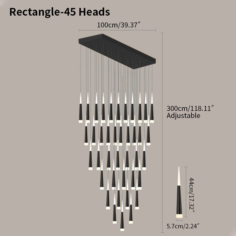 Antizer Meteor Shower Chandelier for Staircase Black Rectangle-45 Heads