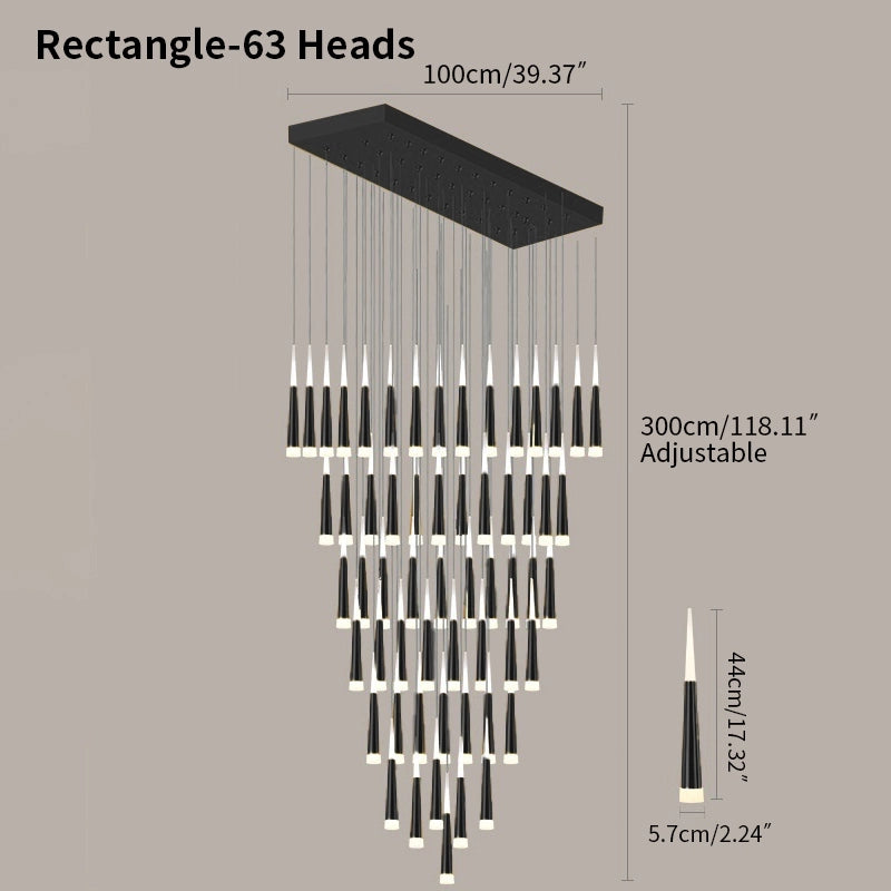 Antizer Meteor Shower Chandelier for Staircase Black Rectangle-63 Heads
