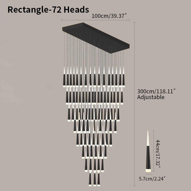 Antizer Meteor Shower Chandelier for Staircase Black Rectangle-72 Heads