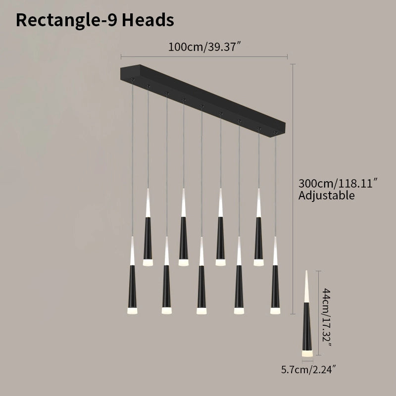 Antizer Meteor Shower Chandelier for Staircase Black Rectangle-9 Heads