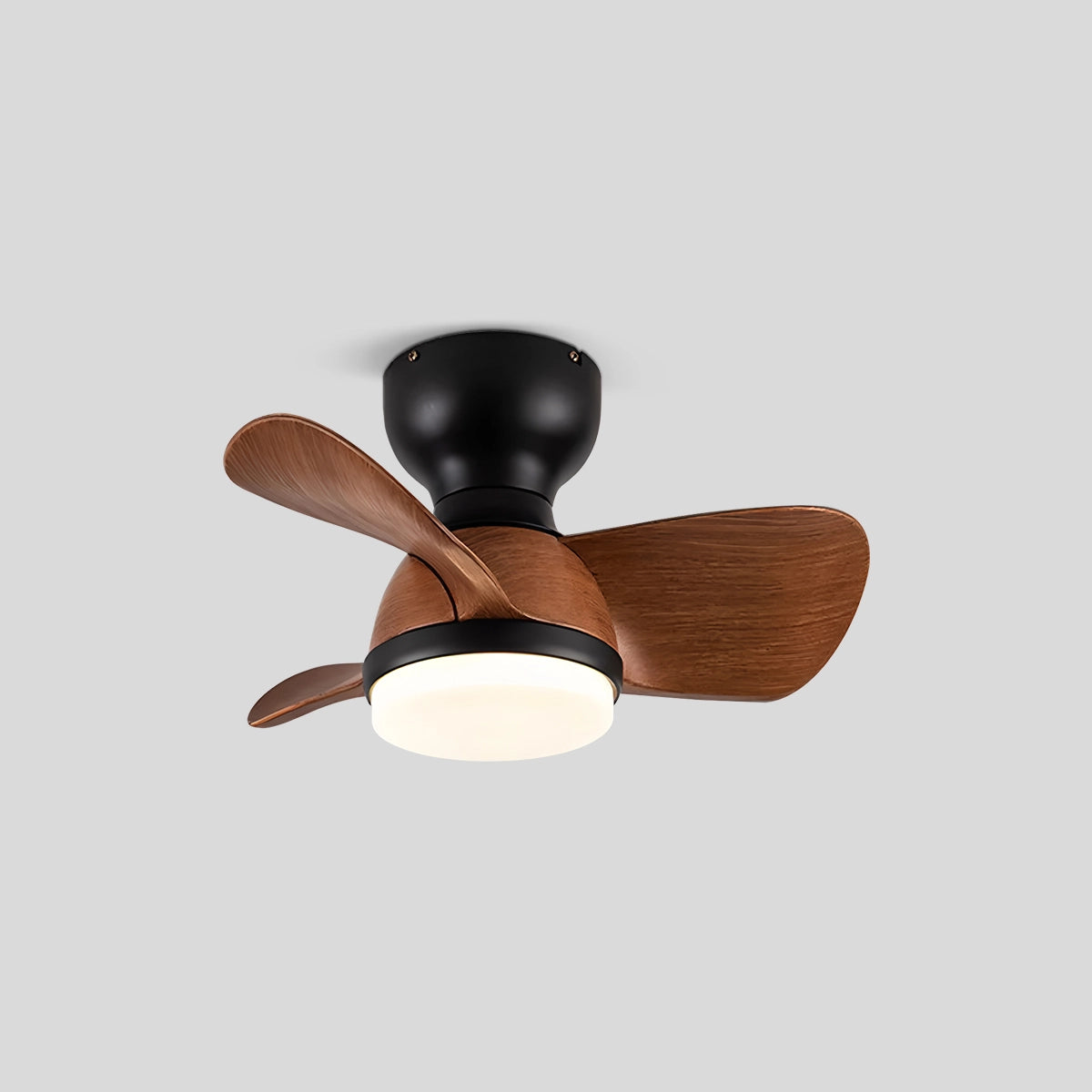 Antizer Small Flush Mount Ceiling Fan with Light Black+Walnut Dia 55cm / 22"