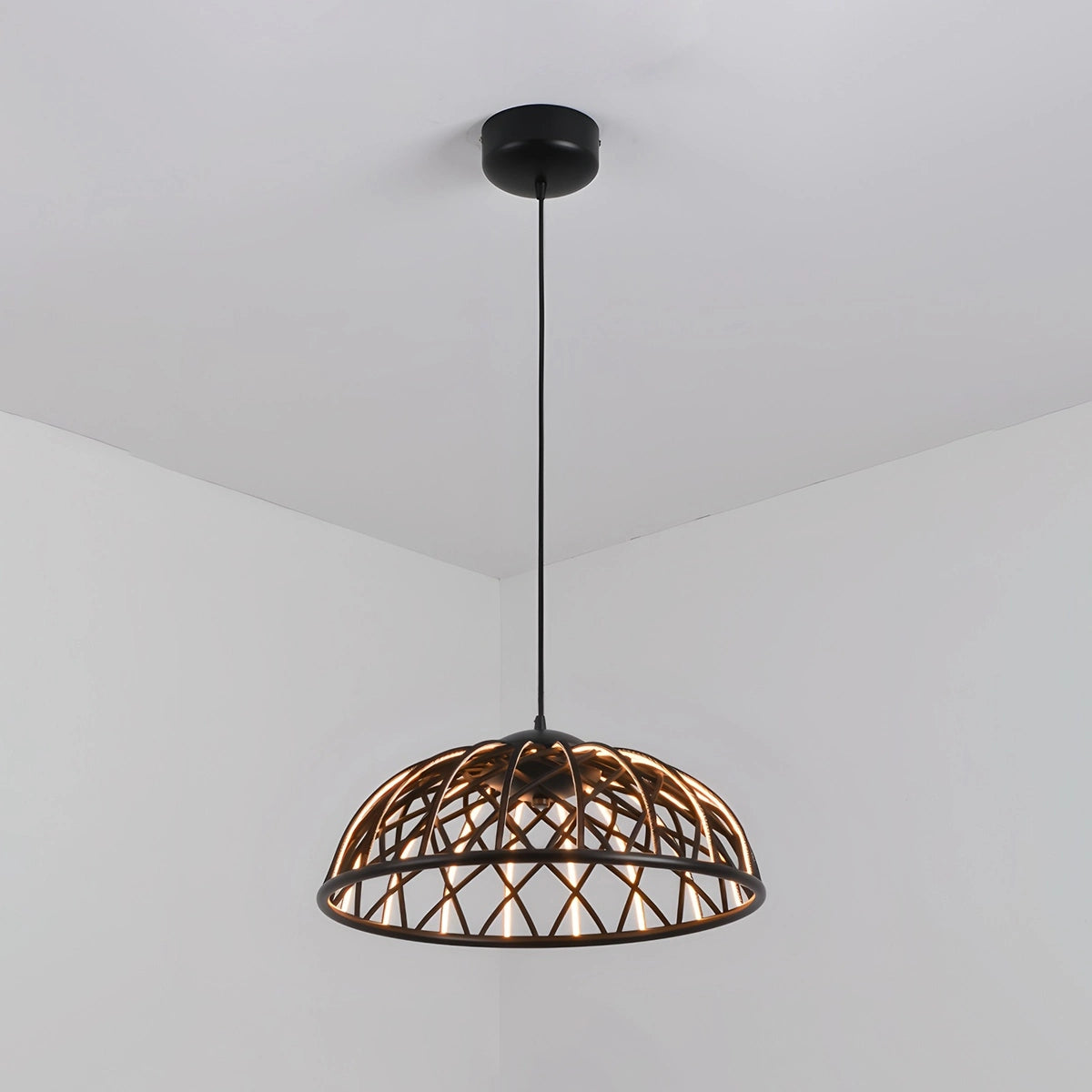 Antizer Modern Woven Mesh Art Pendant Light Black Warm Light