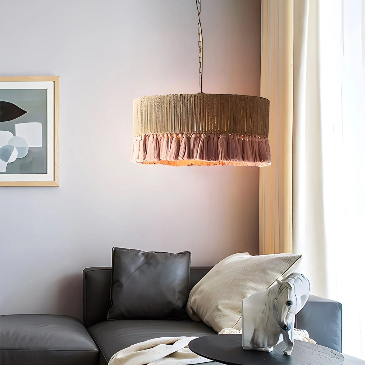 Antizer Boho Vintage Twine Fringe Pendant Light