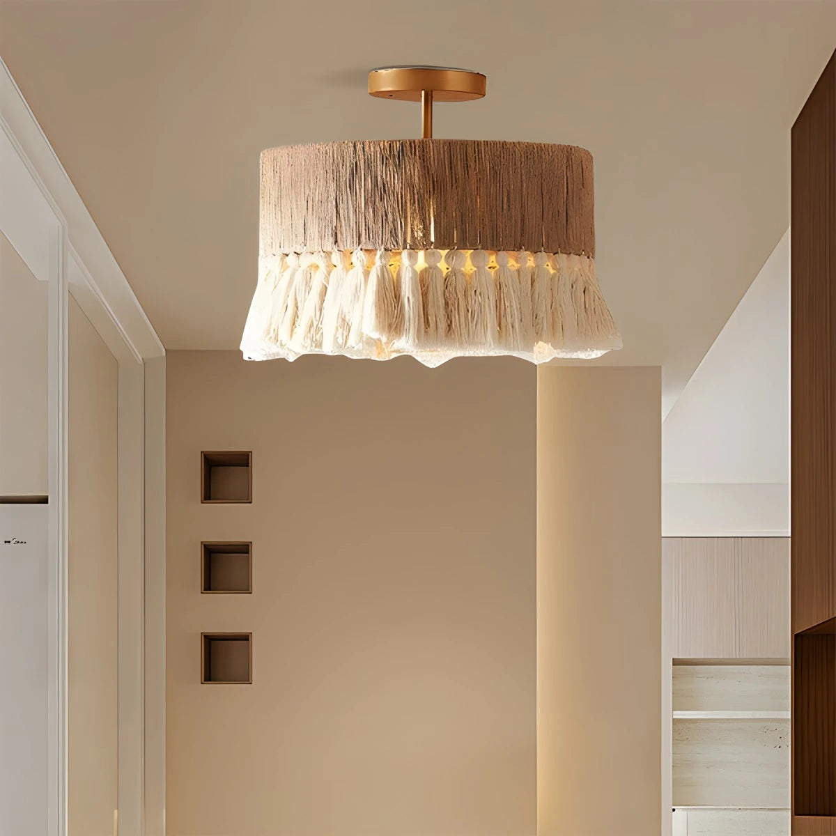 Antizer Boho Vintage Twine Fringe Pendant Light