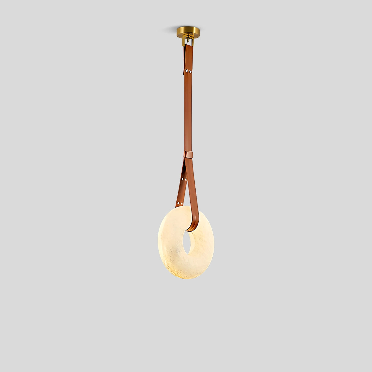 Antizer Round Spanish Alabaster Pendant Light Leather Hanging Wire Brown Dia 30cm x H 30cm / ∅ 11.81″ x H 11.81″