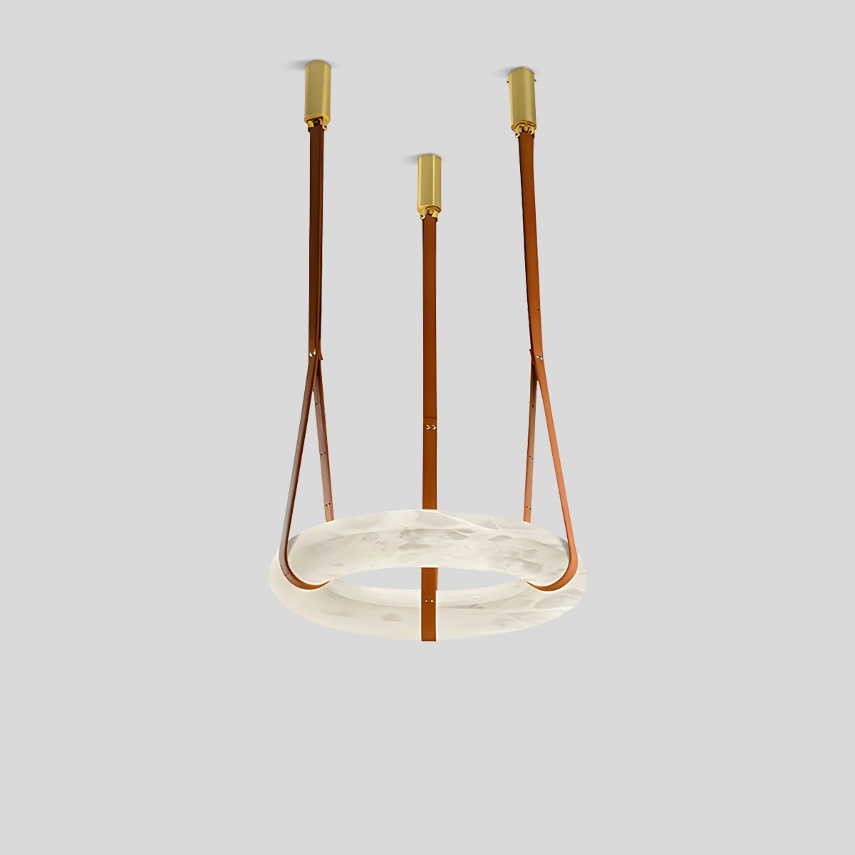 Antizer Round Spanish Alabaster Pendant Light Leather Hanging Wire Brown