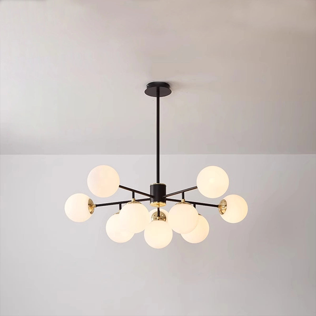 Antizer Camilla Glass Chandelier for Living Room C- Black Body - Milky White