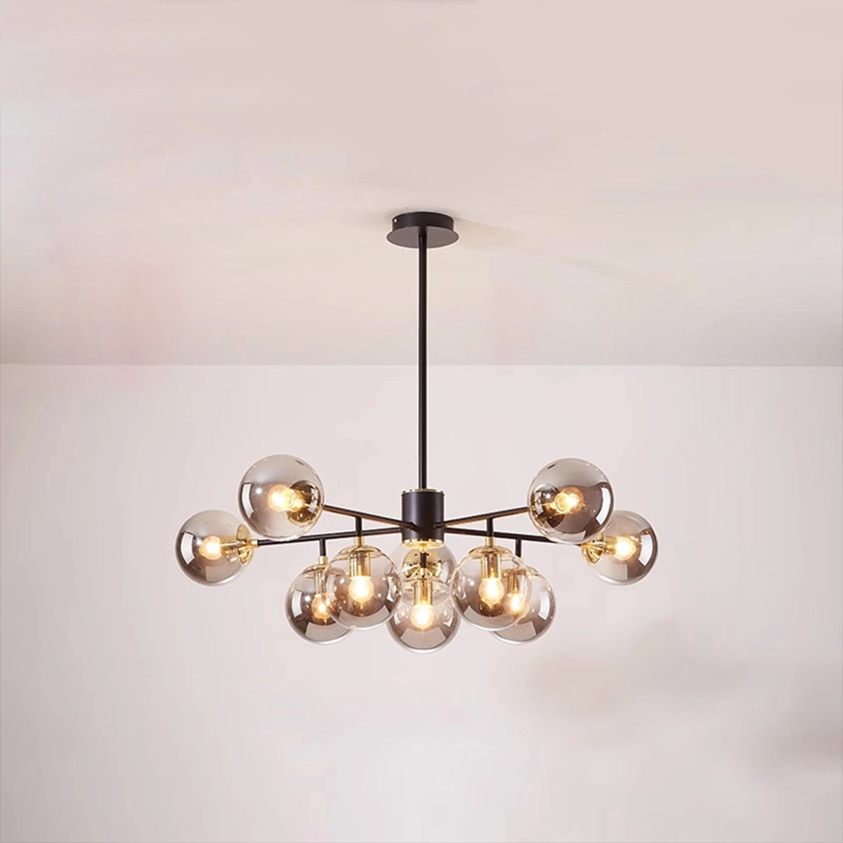 Antizer Camilla Glass Chandelier for Living Room C- Black Body- Smoky Gray