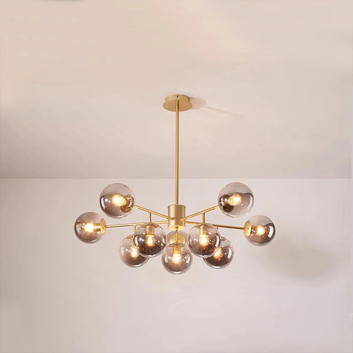 Antizer Camilla Glass Chandelier for Living Room C-Gold Body- Smoky Gray