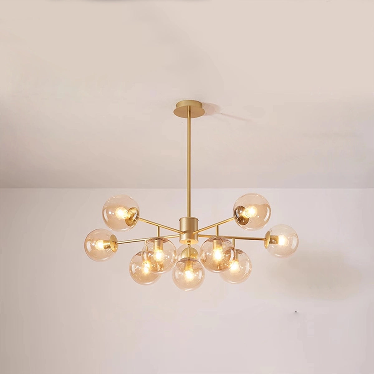 Antizer Camilla Glass Chandelier for Living Room C-Gold Body- Cognac