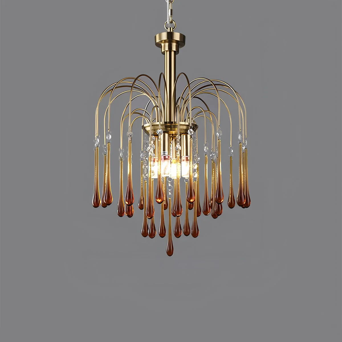 Antizer French Retro Water Drop Glass Chandelier Caramel ∅16.9″x H 22.8" / Dia 43cm x H 58cm