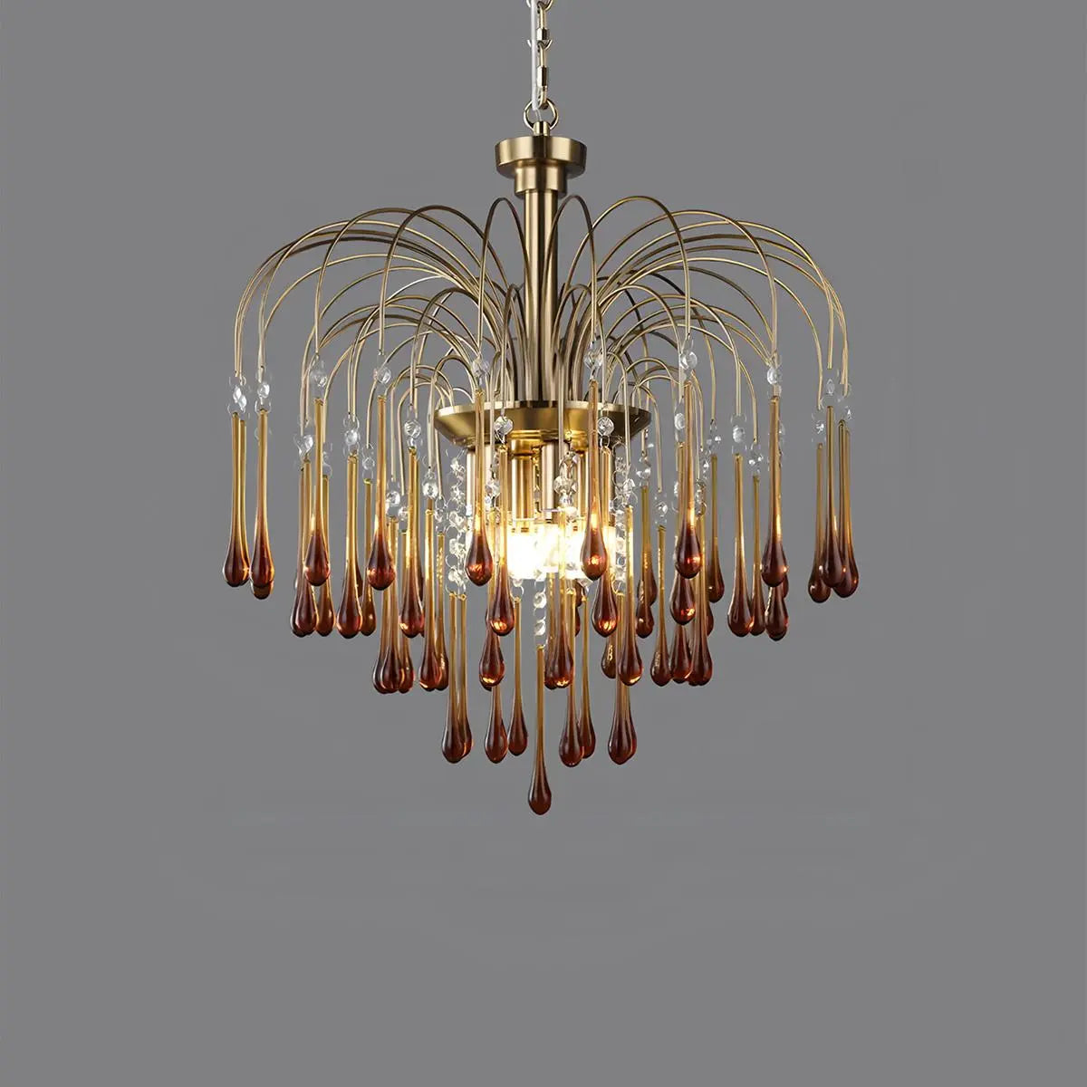 Antizer French Retro Water Drop Glass Chandelier Caramel ∅21.7″x H 24.4" / Dia 55cm x H 62cm