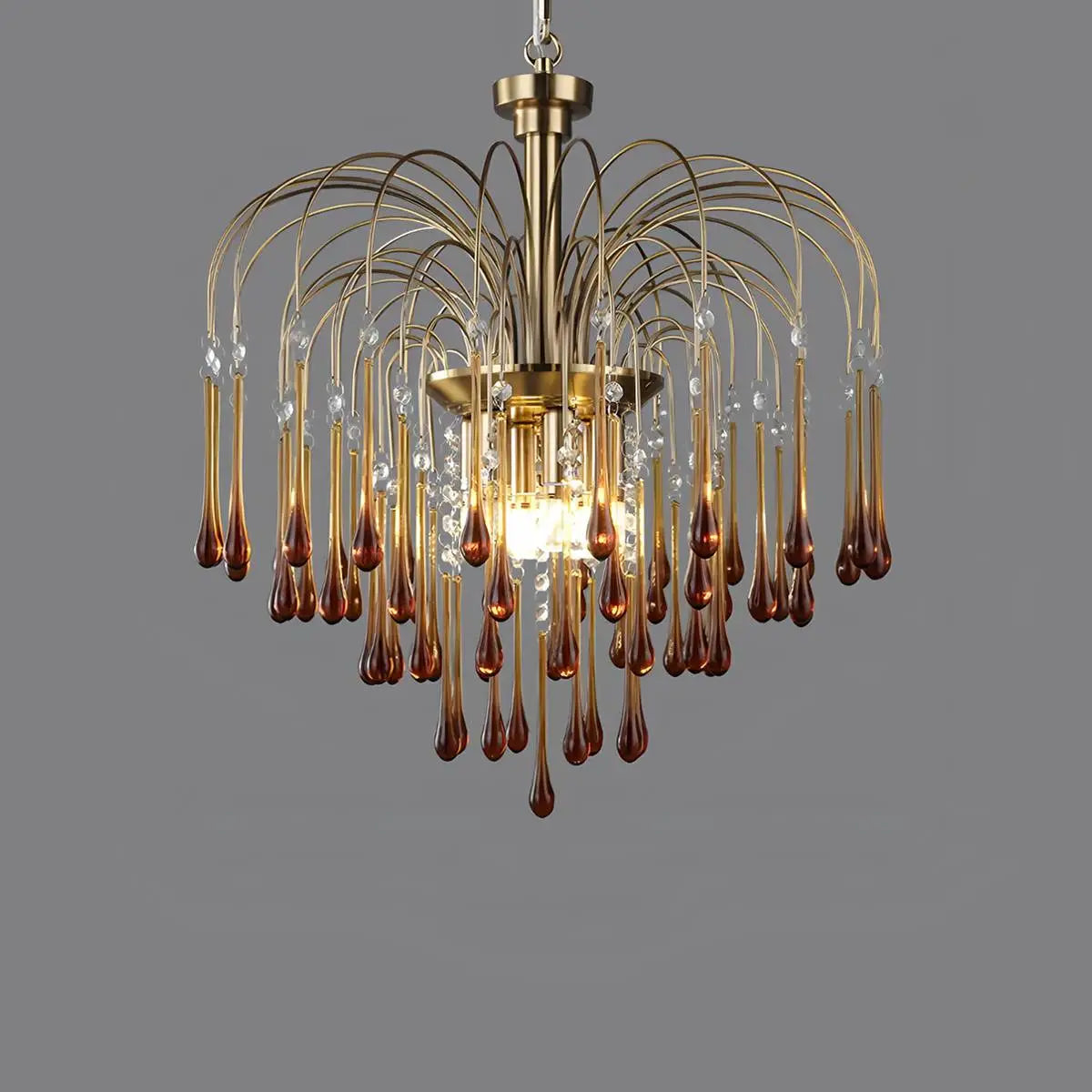 Antizer French Retro Water Drop Glass Chandelier Caramel ∅23.6″x H 22" / Dia 60cm x H 56cm