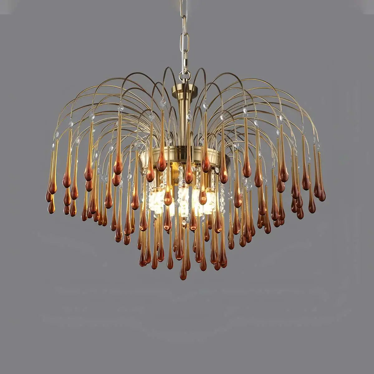 Antizer French Retro Water Drop Glass Chandelier Caramel ∅31.5″x H 22" / Dia 80cm x H 56cm