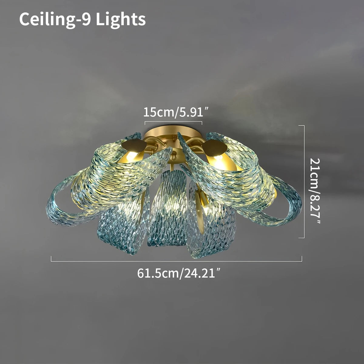 blue art glass chandelier size